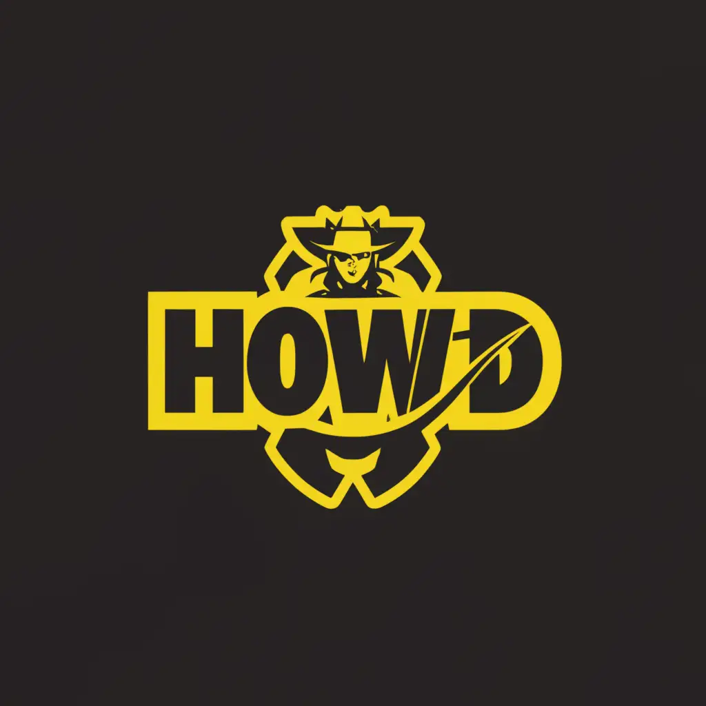 a logo design,with the text "HOW-D", main symbol:HOW-D text highlight, cowboy small icon,Moderate,be used in Sports Fitness industry,clear background