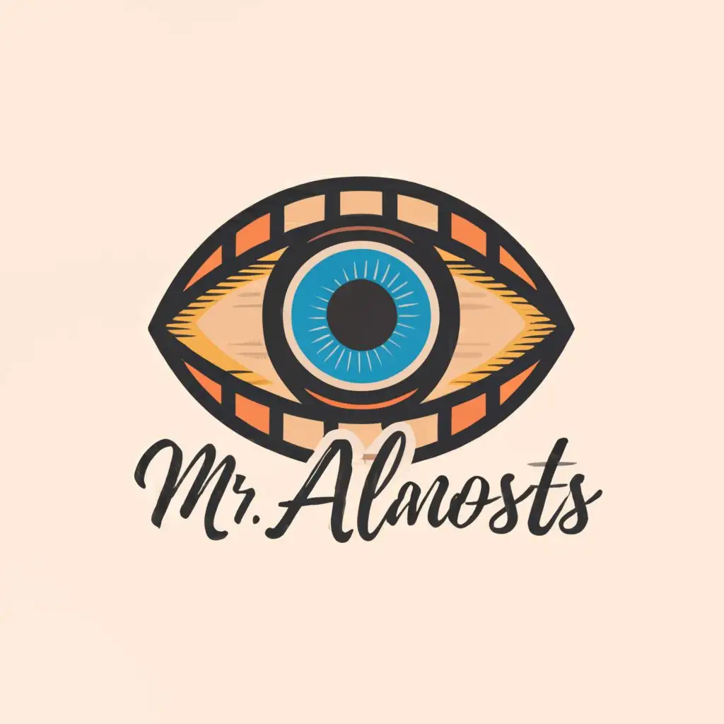 logo, All seeing eye, with the text "Mr Almost", typography, be used in Education industry