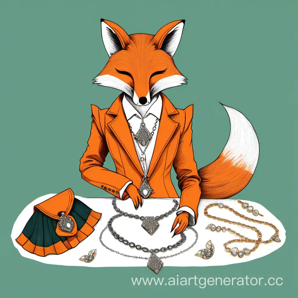 Fox-Crafting-Elegant-Necklace-in-Fashion-Illustration