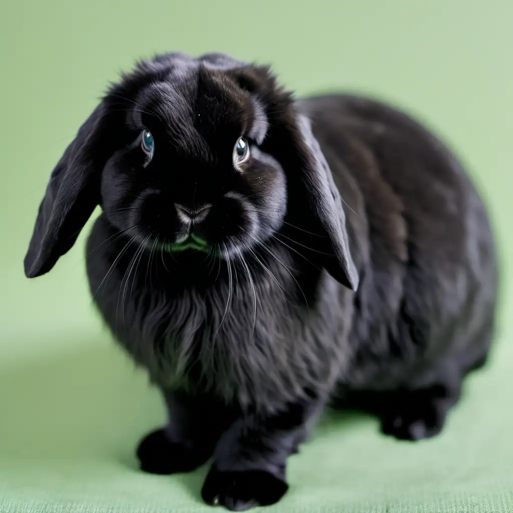 Adorable Black Holland Lop Rabbit Sitting on Green Grass