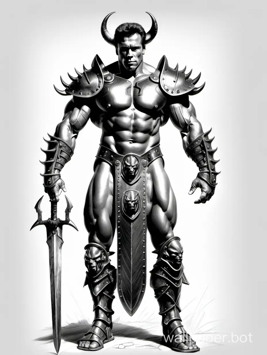 Fantasy-Android-Minotaur-Warrior-with-Sword-in-White-Sketch