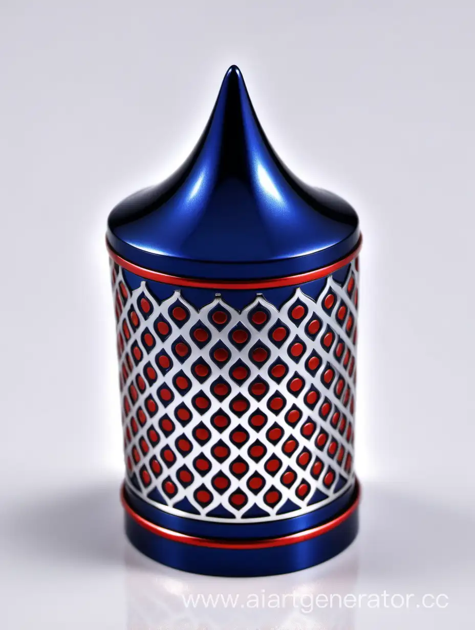 Luxurious-Zamac-Perfume-Bottle-Cap-in-Shiny-Dark-Blue-with-Matt-Red-and-White-Border-Ornate-Arabesque-Design