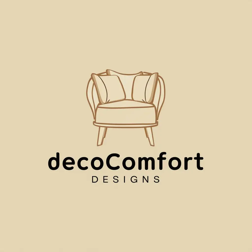 logo, Cozy Haven Décor:

Design: A combination of a stylish chair or sofa with soft lines and a warm color palette, suggesting comfort and sophistication., with the text "DecoComfort Designs", typography