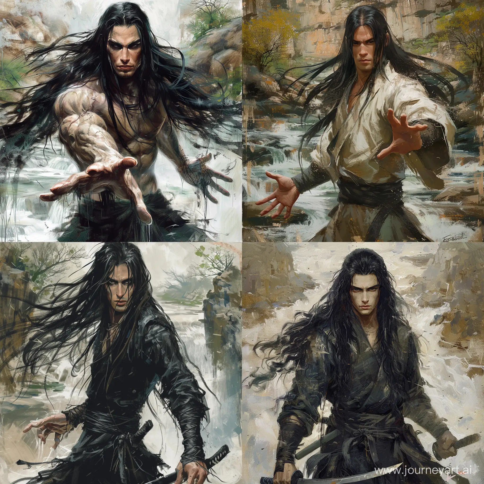 Fantasy-Ninja-Portrait-with-Flowing-River-Background