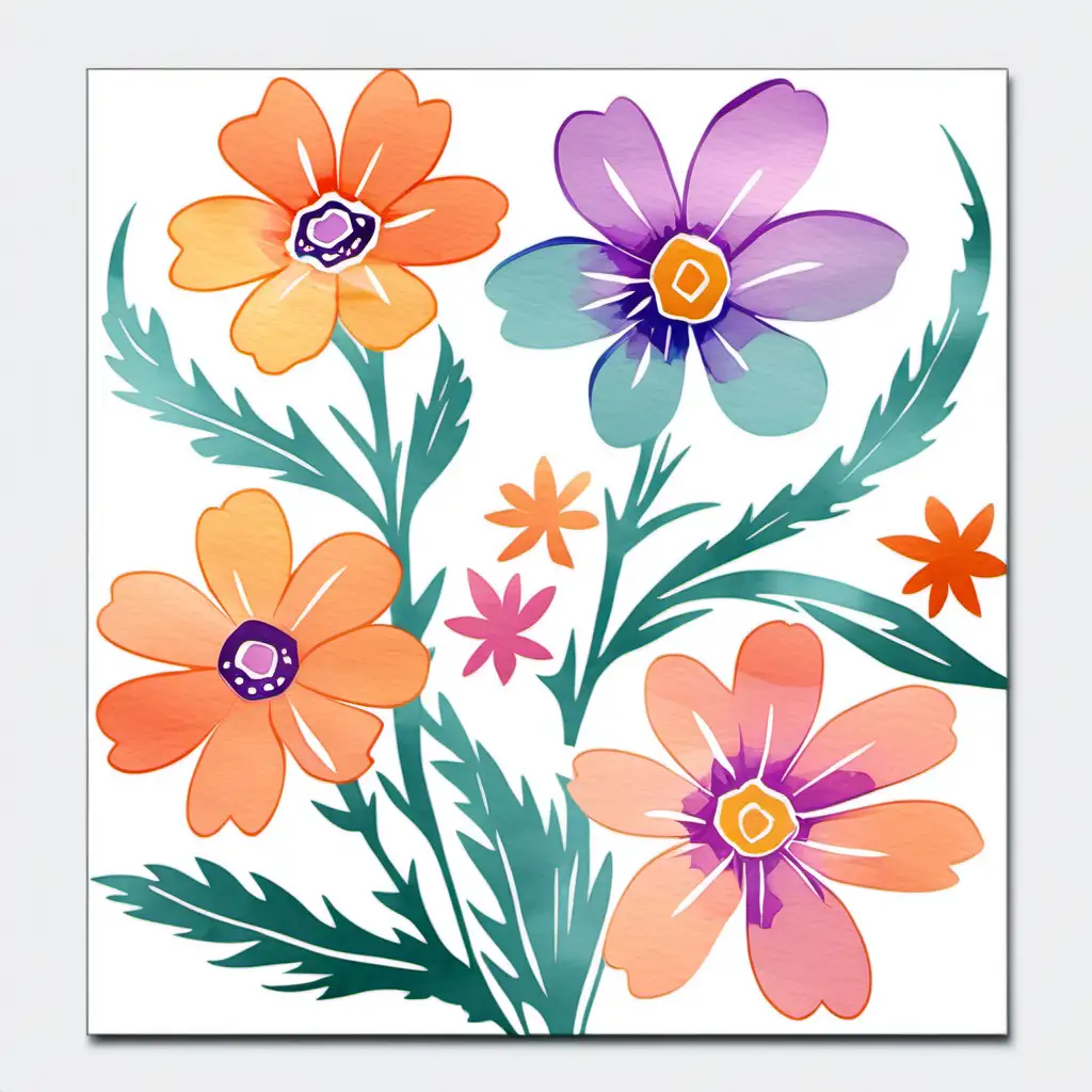Southwest Inspired Pastel Watercolor Flower Clipart on White Background