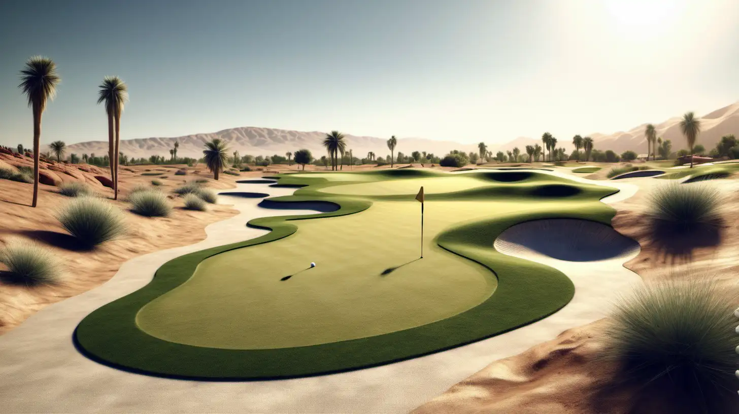 Surreal Desert Landscape with Lush Green Golf Course