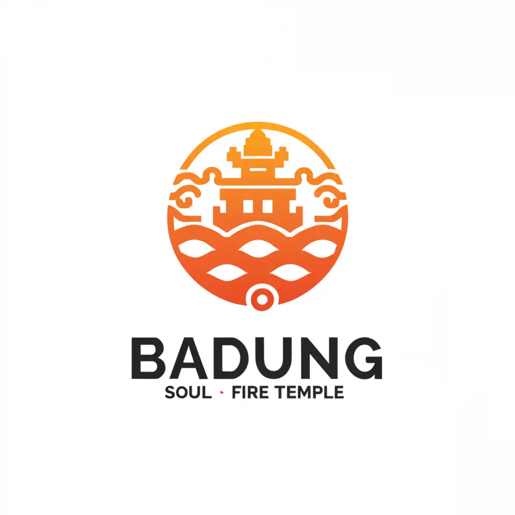 a logo design,with the text "badung", main symbol:soul of fire ctemple,ricefield,beach,sunset,Minimalistic,be used in Travel industry,clear background