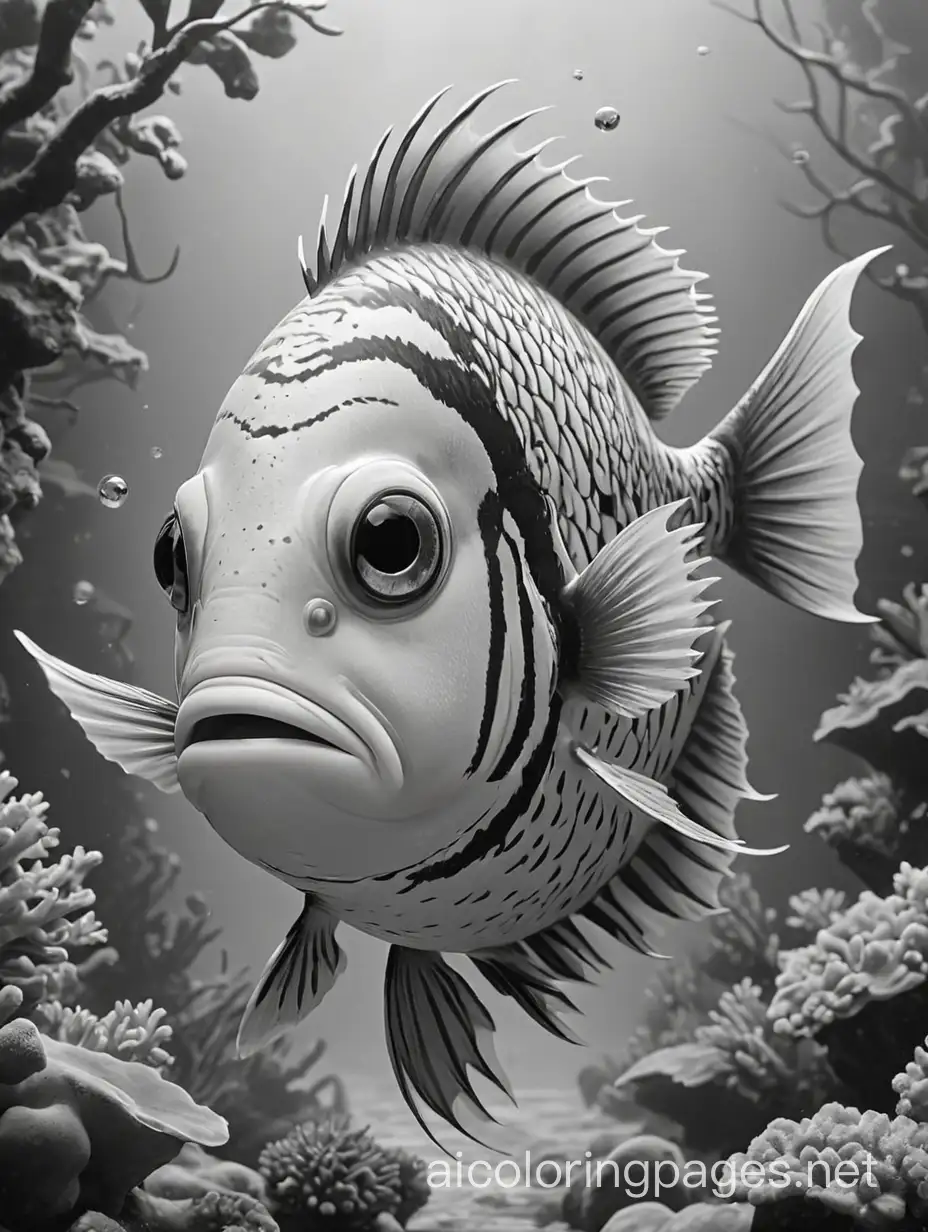 Tropical fish in the style of Boris Indrikoff trending on Art station  extremely detailed  fantasy  oil on canvas  beautiful  high detail  crisp quality, colourful, Coloring Page, black and white, line art, white background, Simplicity, Ample White Space. The background of the coloring page is plain white to make it easy for young children to color within the lines. The outlines of all the subjects are easy to distinguish, making it simple for kids to color without too much difficulty