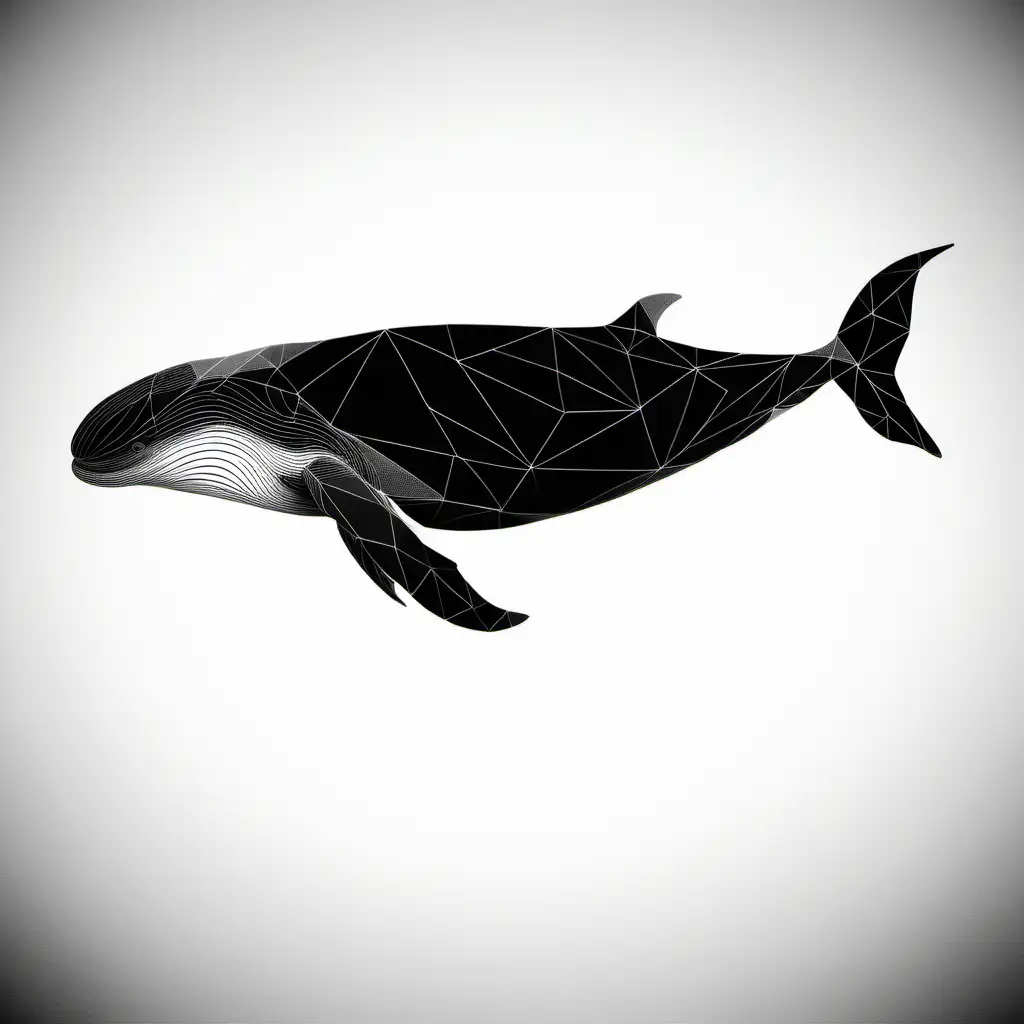 Abstract Geometric Sperm Whale Art in Black and White