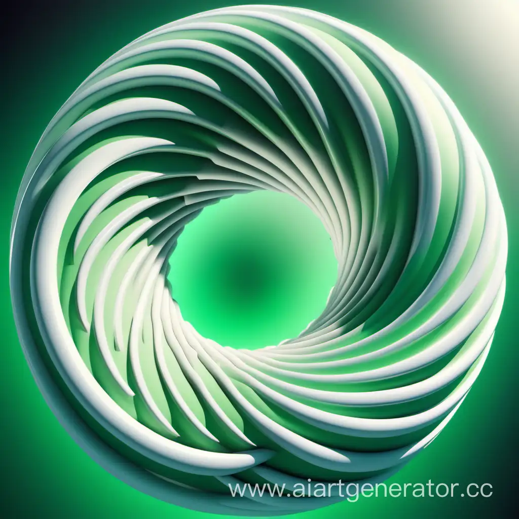 A torus with a gradient of white and green colors, up view, great render, futuristic, ultra hd