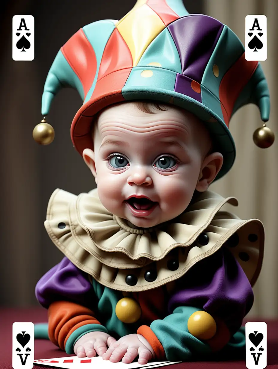 adorable baby as a court jester, 


playing card