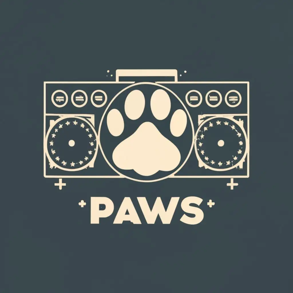 LOGO-Design-for-PAWS-Combining-90s-Boombox-and-Paw-Print-Elements-in-Entertainment-Industry-Typography