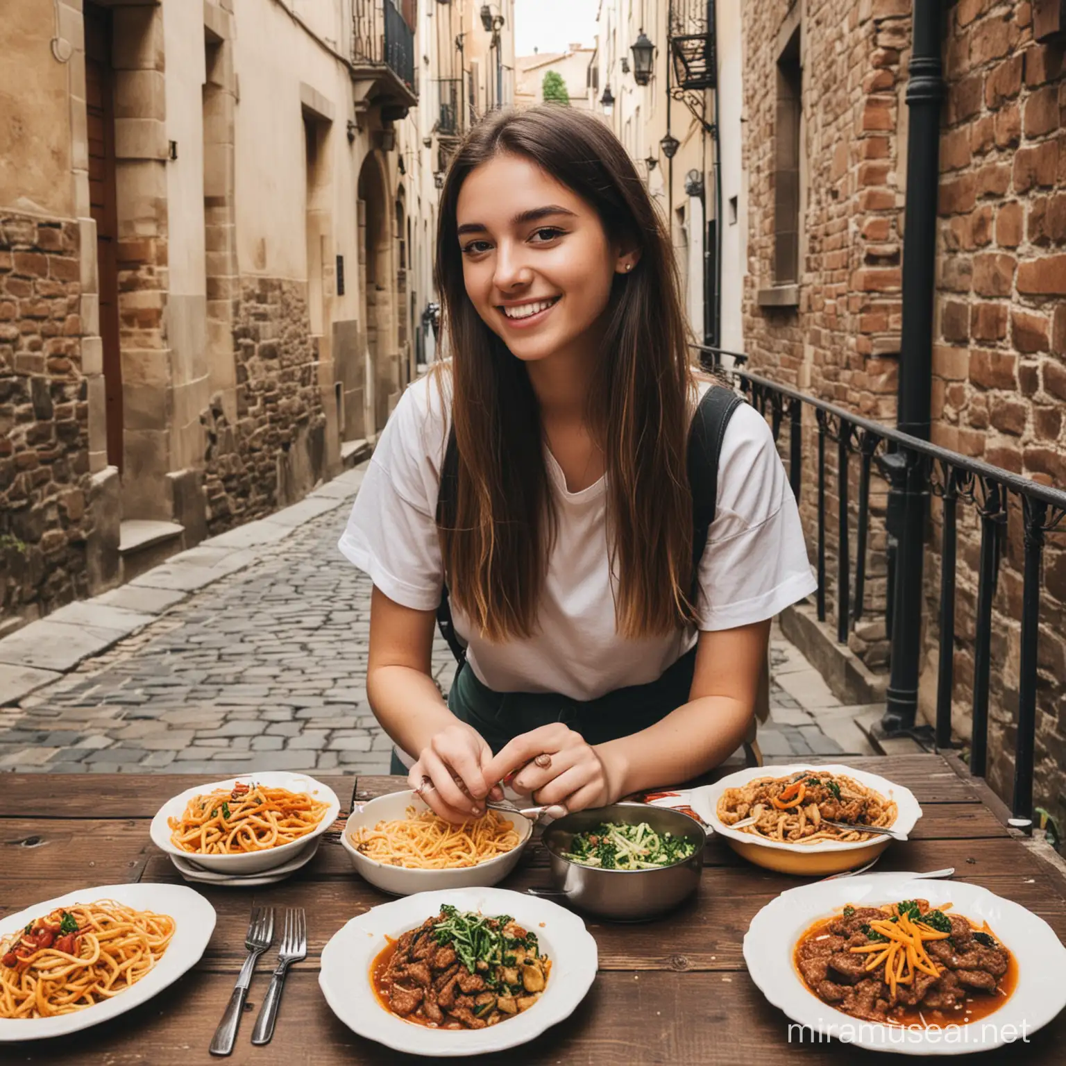 Adventurous College Student Exploring Global Cuisine While Traveling