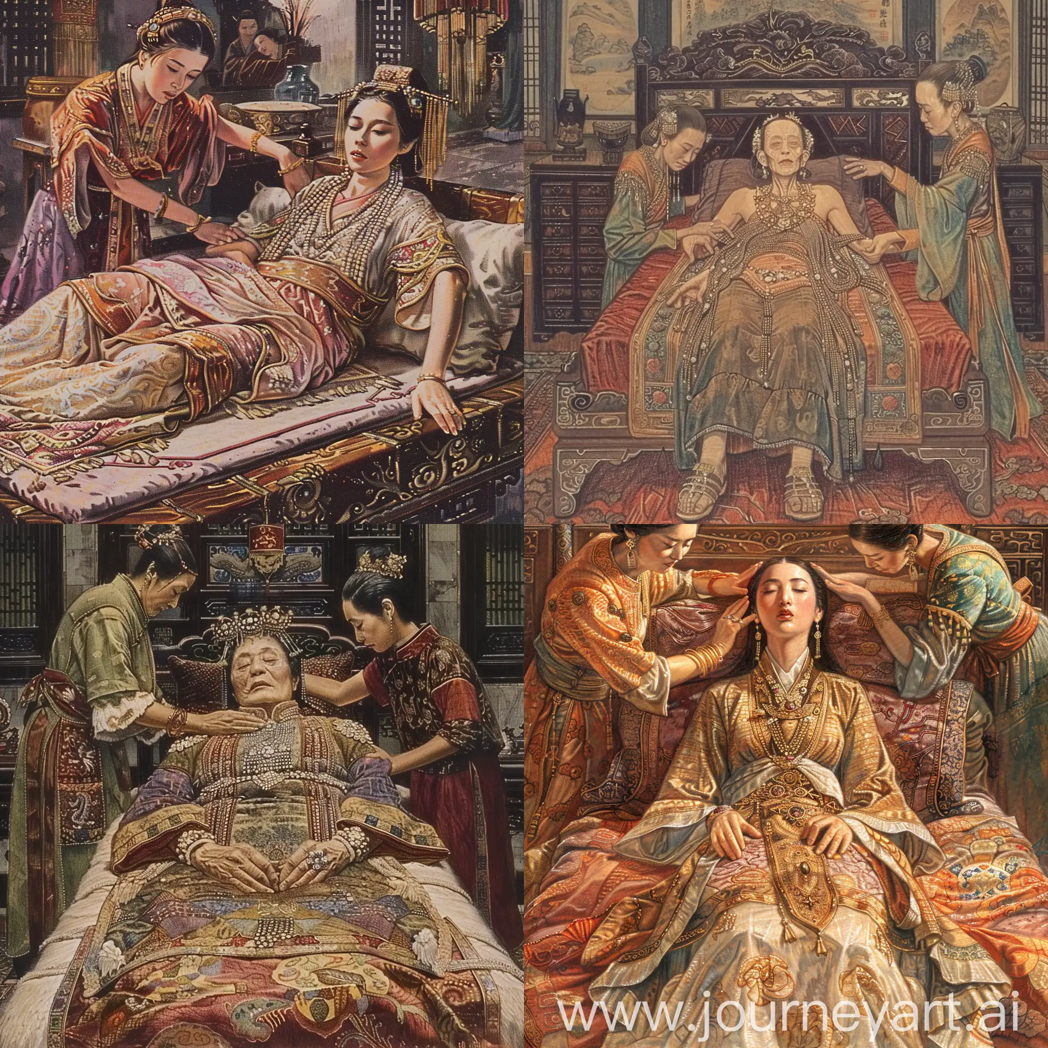 Frail-Chinese-Empress-Receiving-Royal-Care-on-Magnificent-Bed