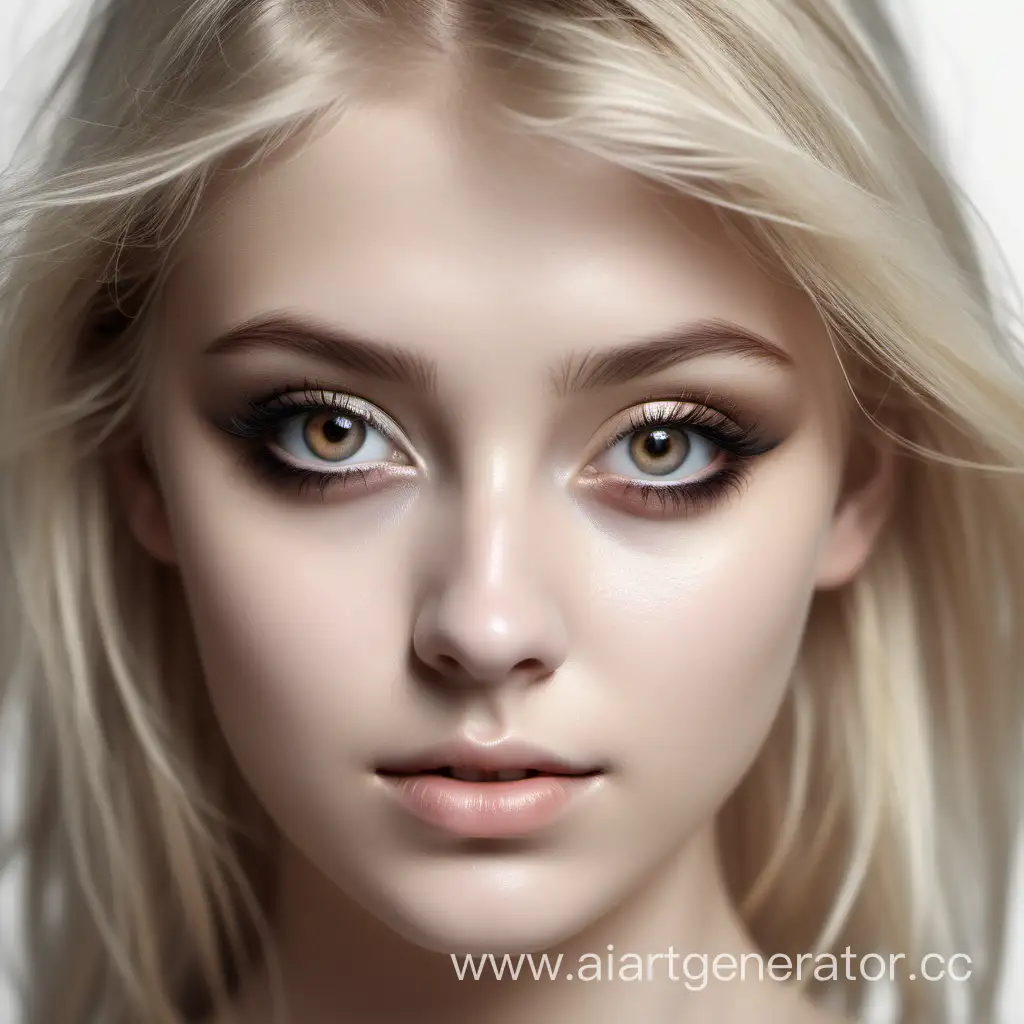 лицо девушки блондинки с подведенными глазами , красивая, реалистичное фото