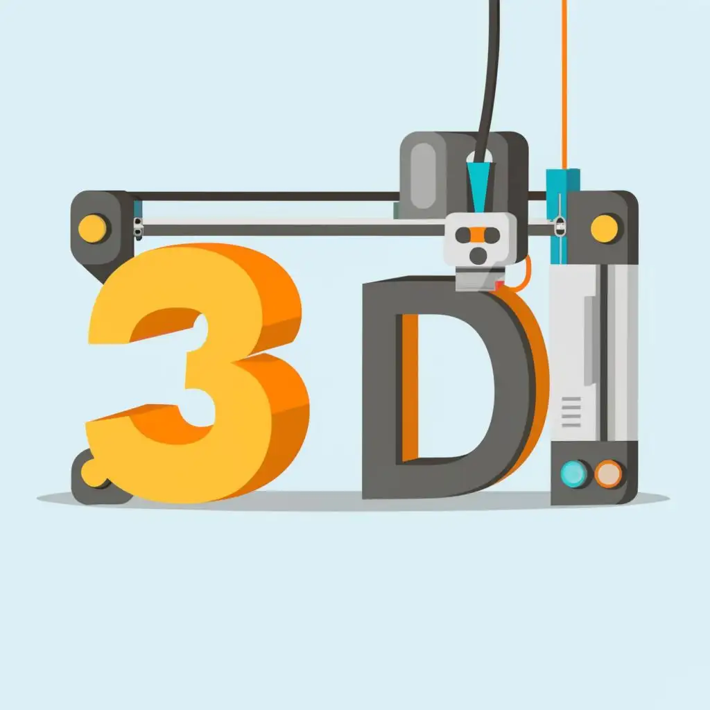 logo, 3d printer printing the words 3D, with the text "3D", typography