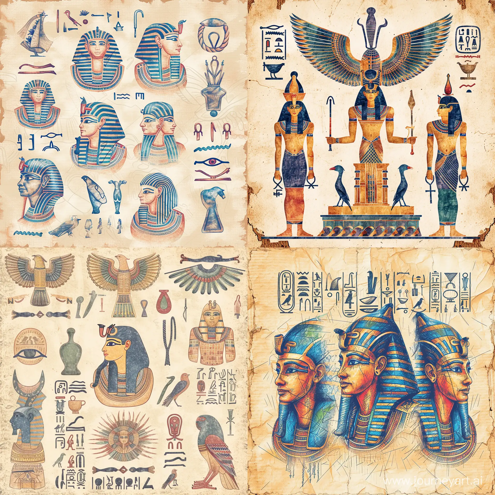 Ancient-Egyptian-Symbols-on-Antique-Paper-Delicate-Watercolor-Stylized-Caricature
