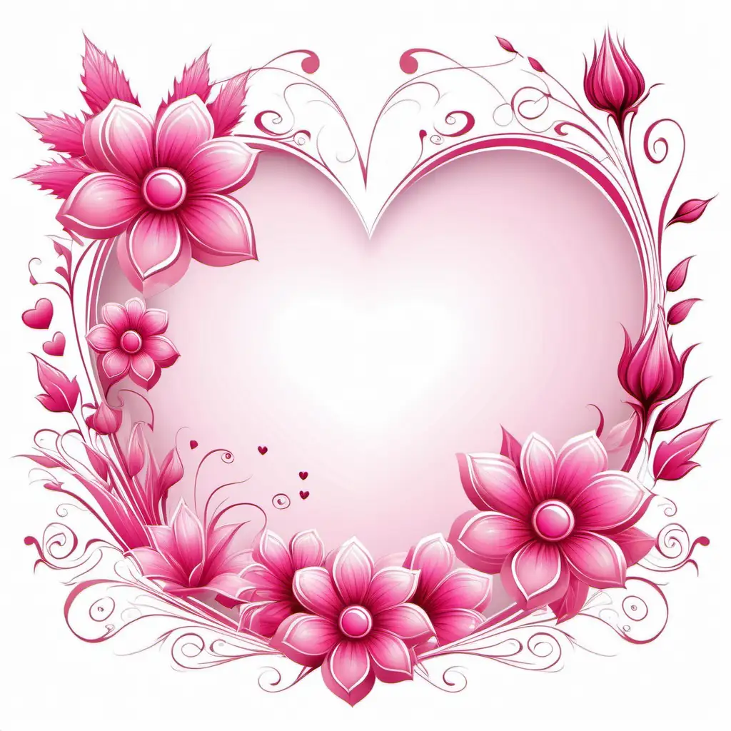 Enchanting Valentines Day Flowers in Pink Fairytale Style Vector Illustration on White Background