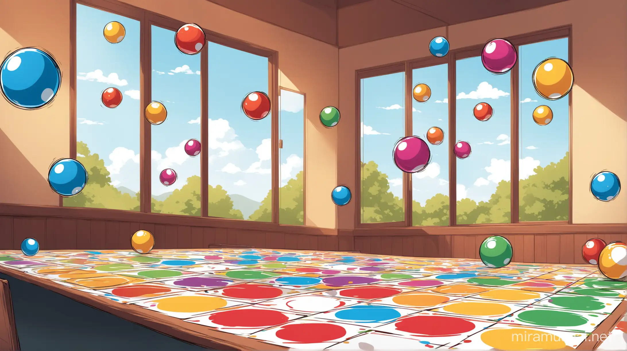 Minimalist Bingo Ball Flight Spread with Cartoon Indoor Background