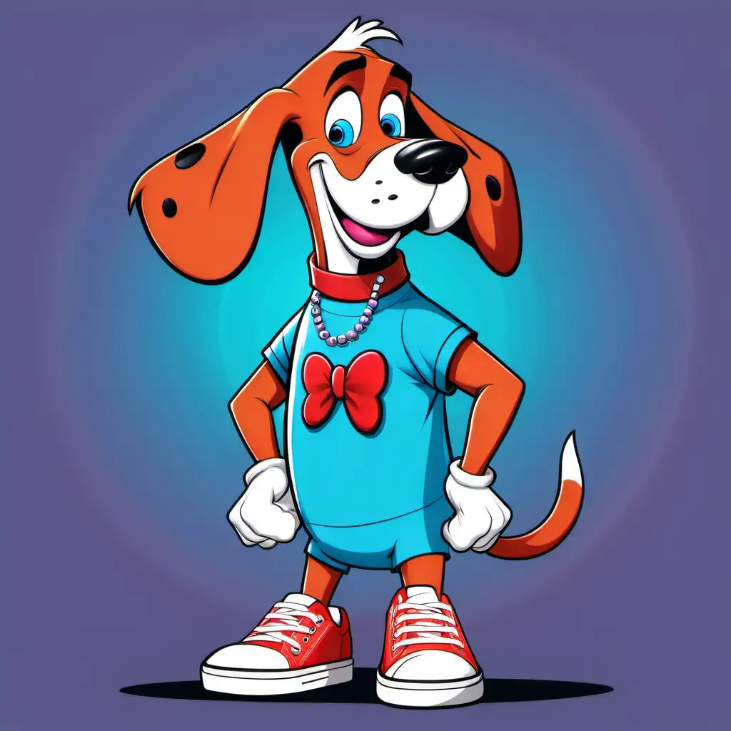 Humorous FullBody Cartoon Character Huckleberry Hound in Red Sneakers
