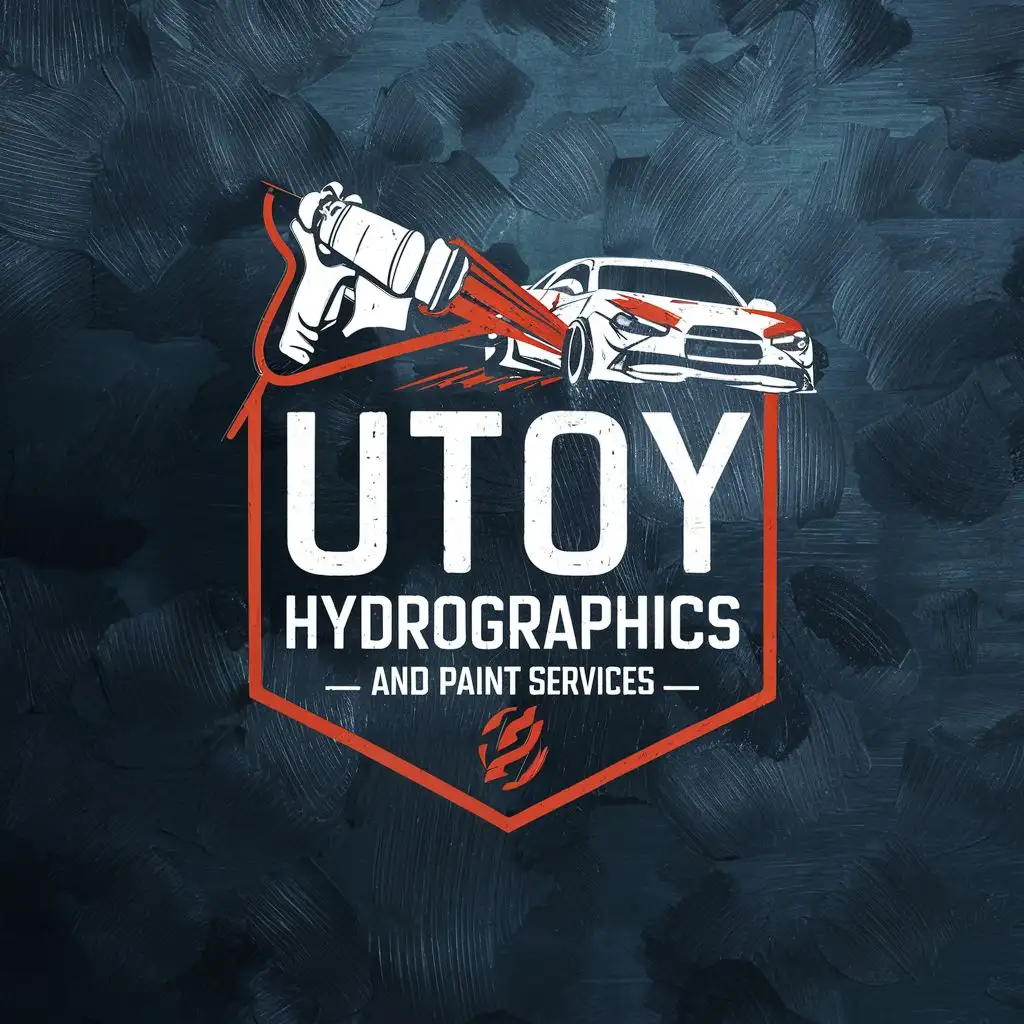 logo, Spray Gun and paint Carbon fiber, with the text "UTOY Hydrographics and Paint Services", typography, be used in Automotive industry