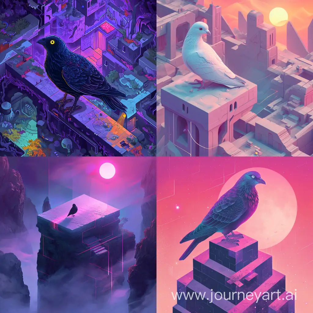 Mystical-Pigeon-in-Neonlit-Abyss-Isometric-Fantasy-Art