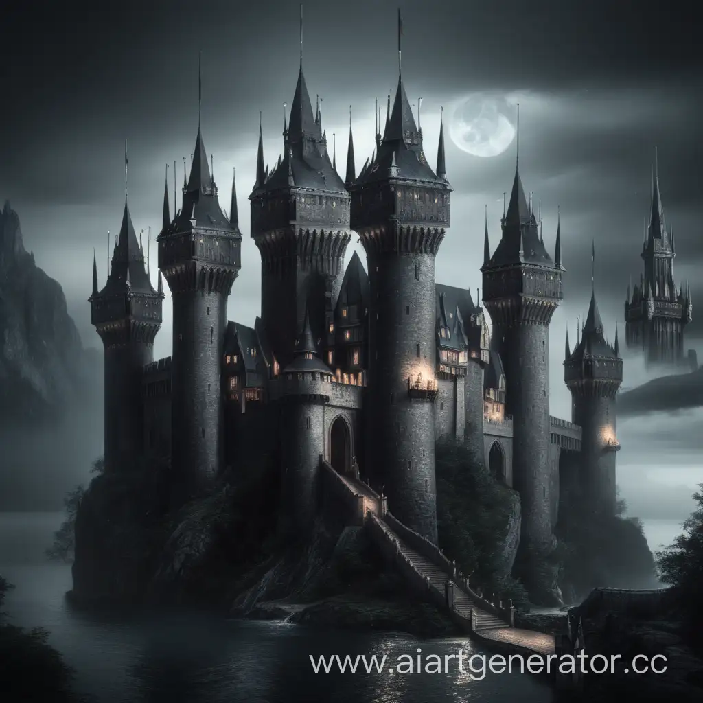 Mysterious-TripleTowered-Castle-in-Dark-Fantasy-Landscape