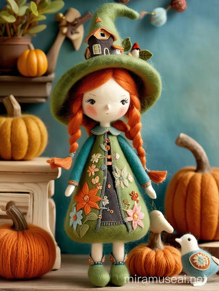 Charming Fairy Wool Felted Witch Doll in PIP STUDIO Style