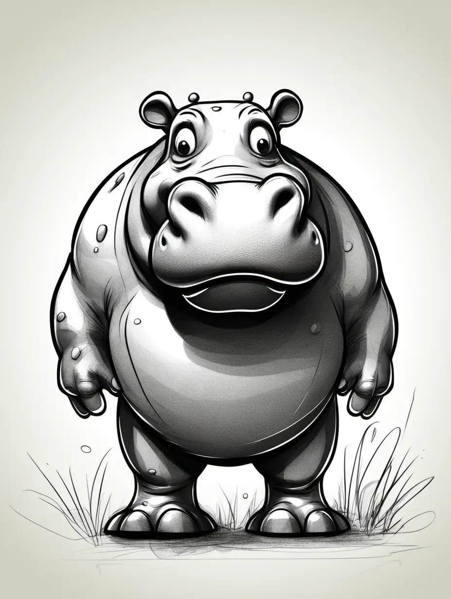Cheerful Cartoon Hippo Sketch