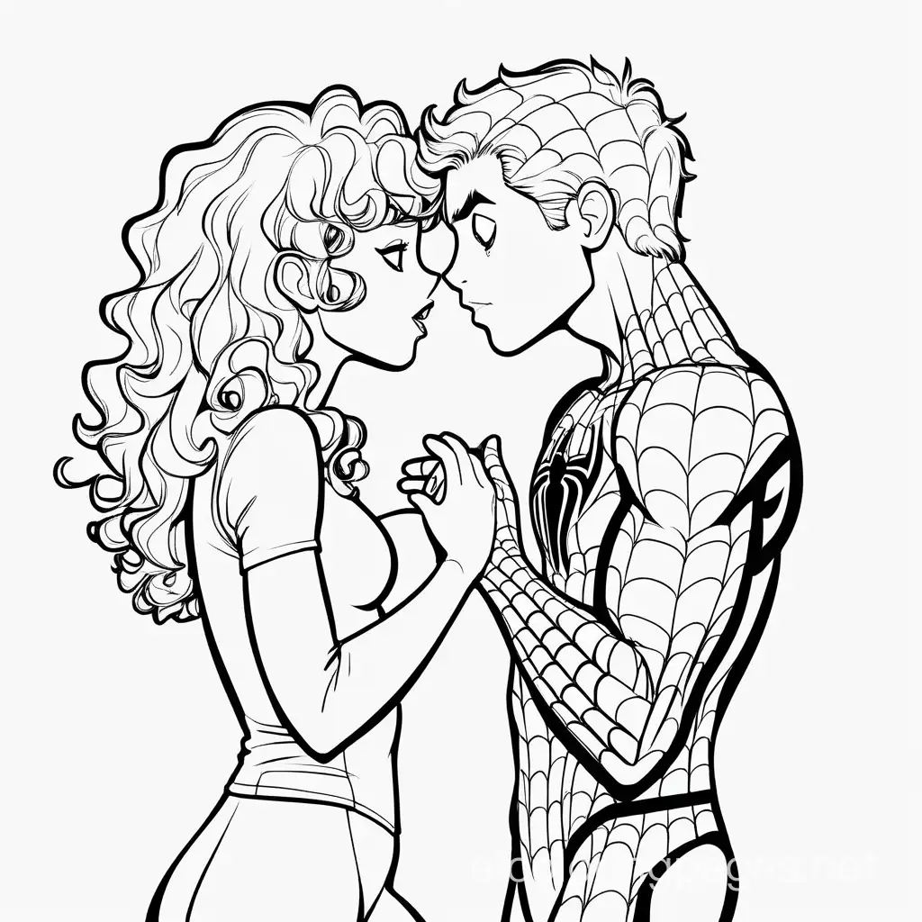 Childrens-Coloring-Page-Boy-Kissing-Girl-in-SpiderMan-Costume