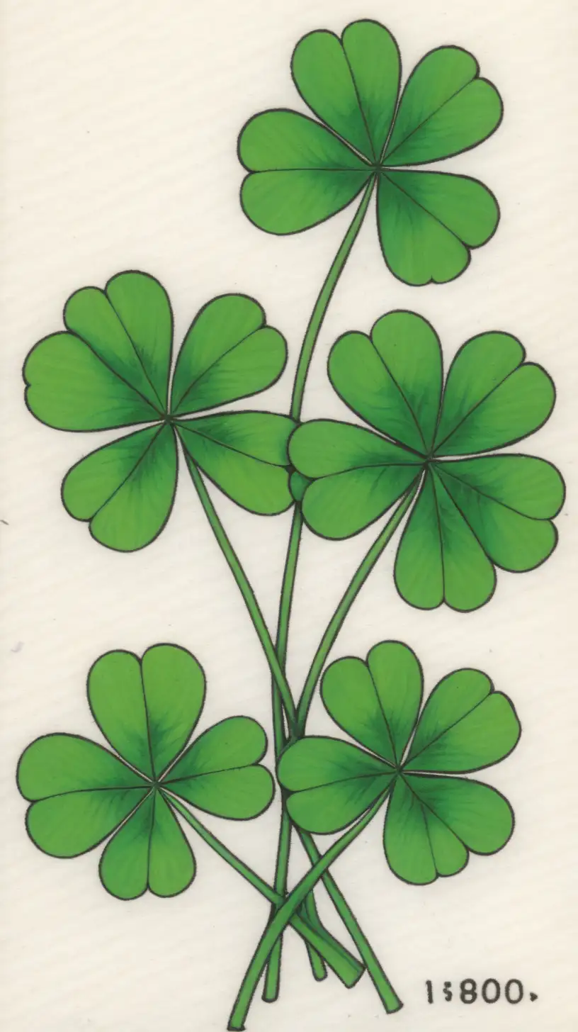 handful of plucked three leaf clovers in a 1980's style