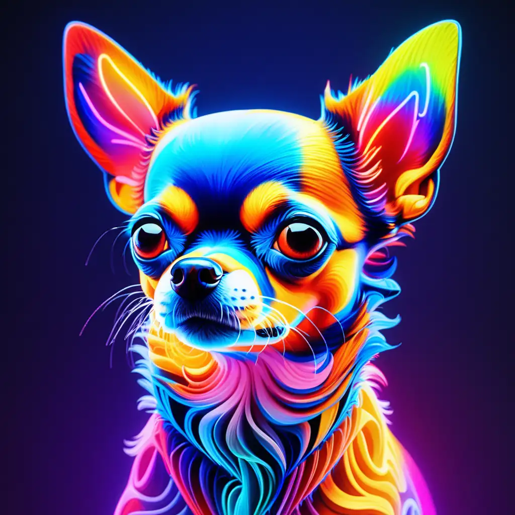 Vibrant Neon Abstract Art Featuring a 4K Chihuahua