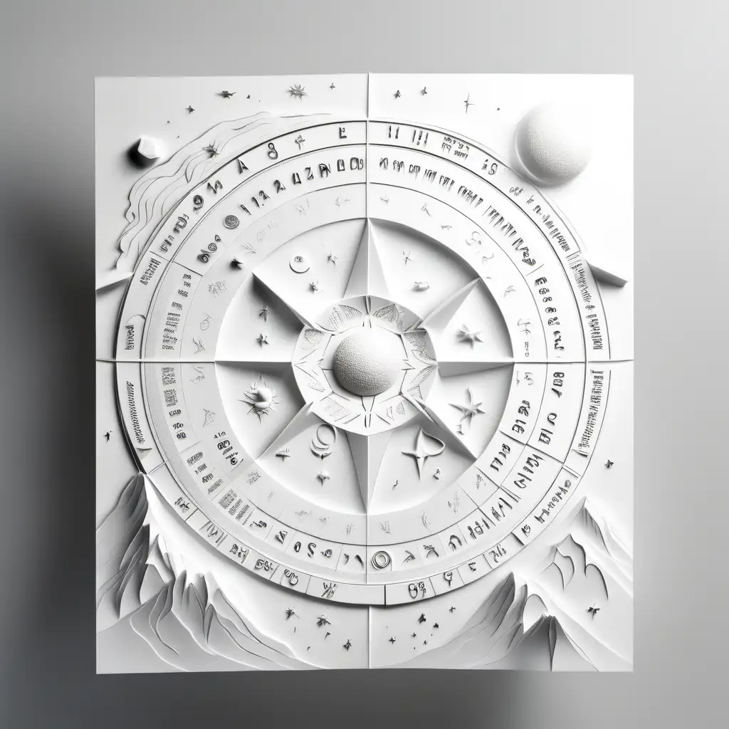 embossed astrology mountain information page on pure white paper with text front view