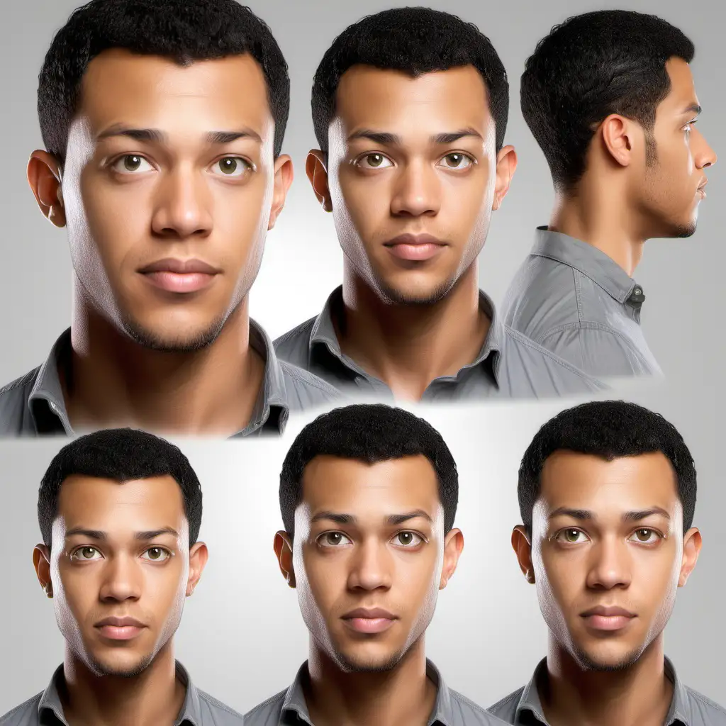 Handsome Biracial Man Portrait Realistic Photography with Light Eyes and Short Black Hair