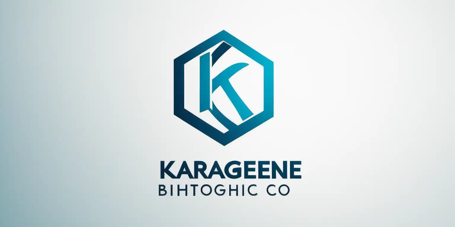 create me a minimalist modern logotype for company called Karagene Biotechnology Co. color should be blue. background color white. logo should include K