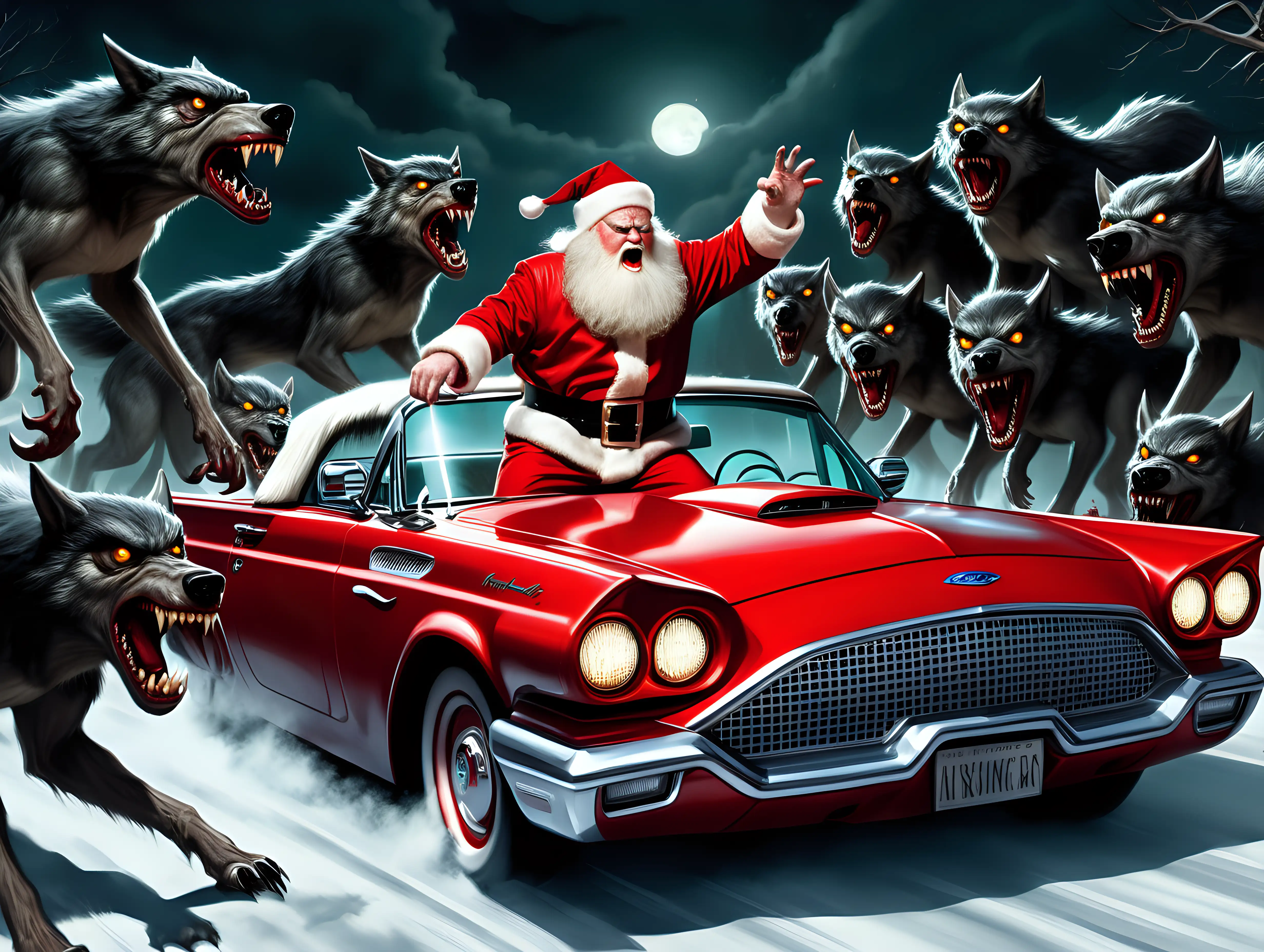  Kris Kringle in a Ford Thunderbird fighting a horde of werewolves