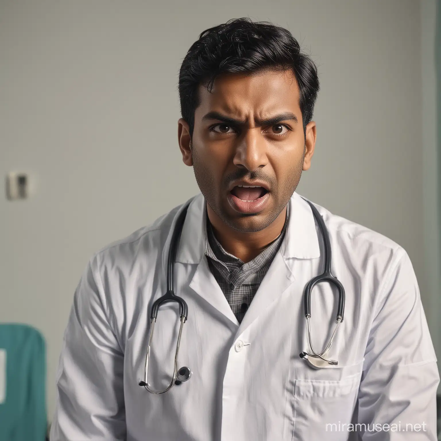 Indian Male Doctor Expressing Frustration During Hospital Consultation