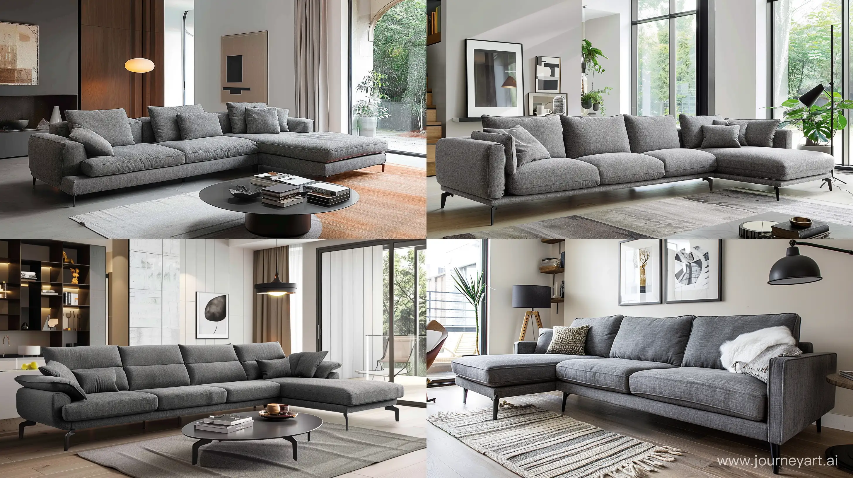 modern living room with gray sofa --ar 16:9