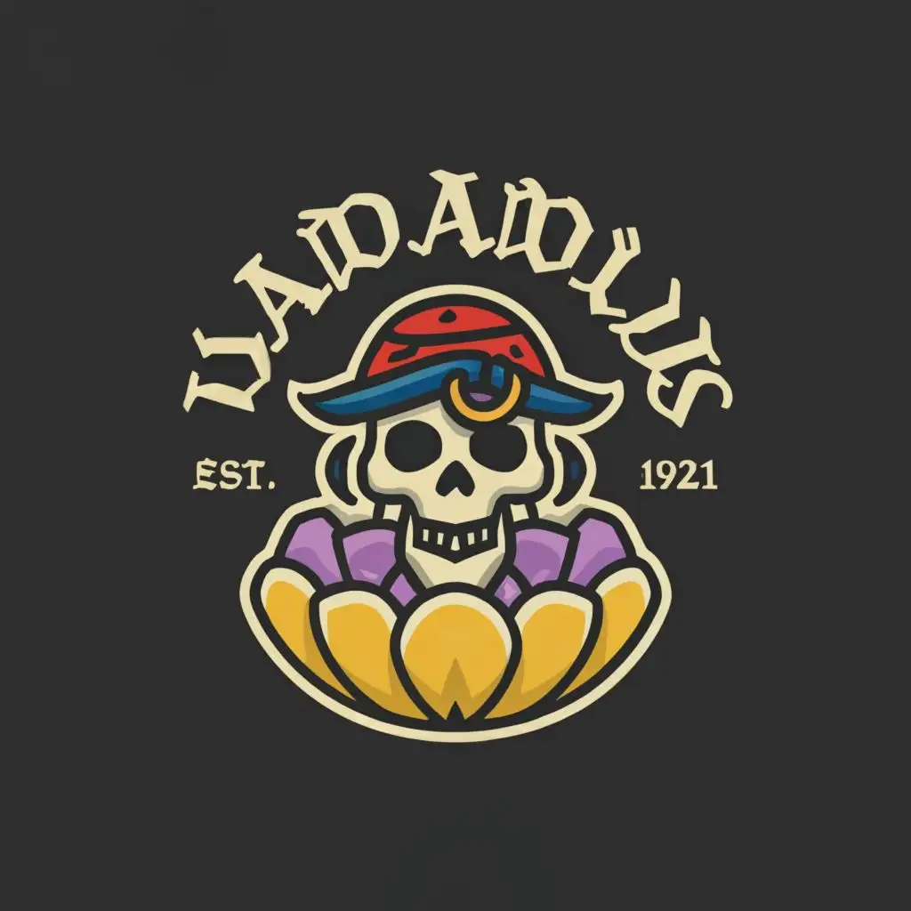 a logo design,with the text "DASTARDLY BEADS", main symbol:skull, scallop shell, pirate,Minimalistic,clear background