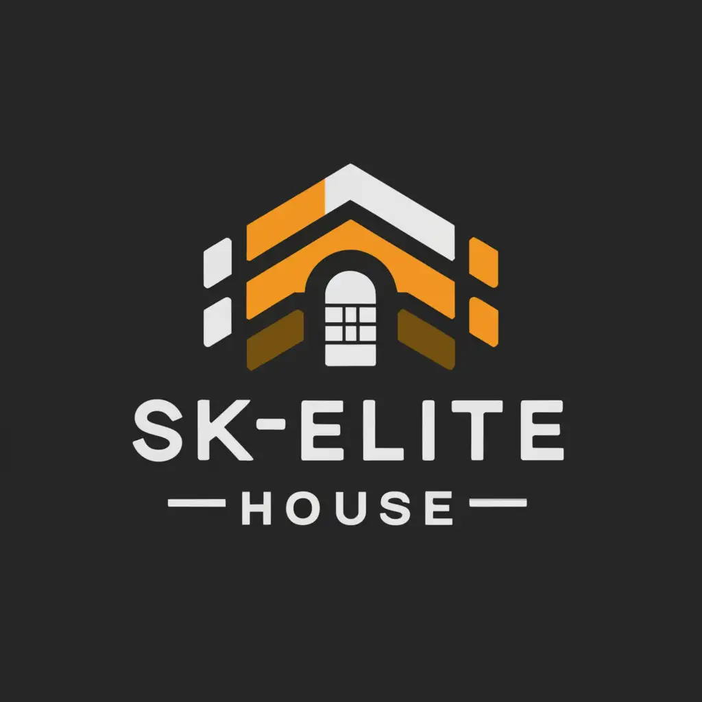 a logo design,with the text "SK Elite-House", main symbol:house, walls, roof, brick, shingles,Moderate,clear background