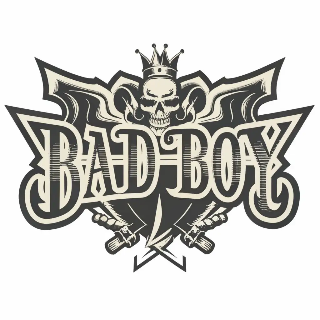 logo, brutal street style text "bad boy" in black and white in tattoo style, with the text "bad boy", typography, be used in Entertainment industry