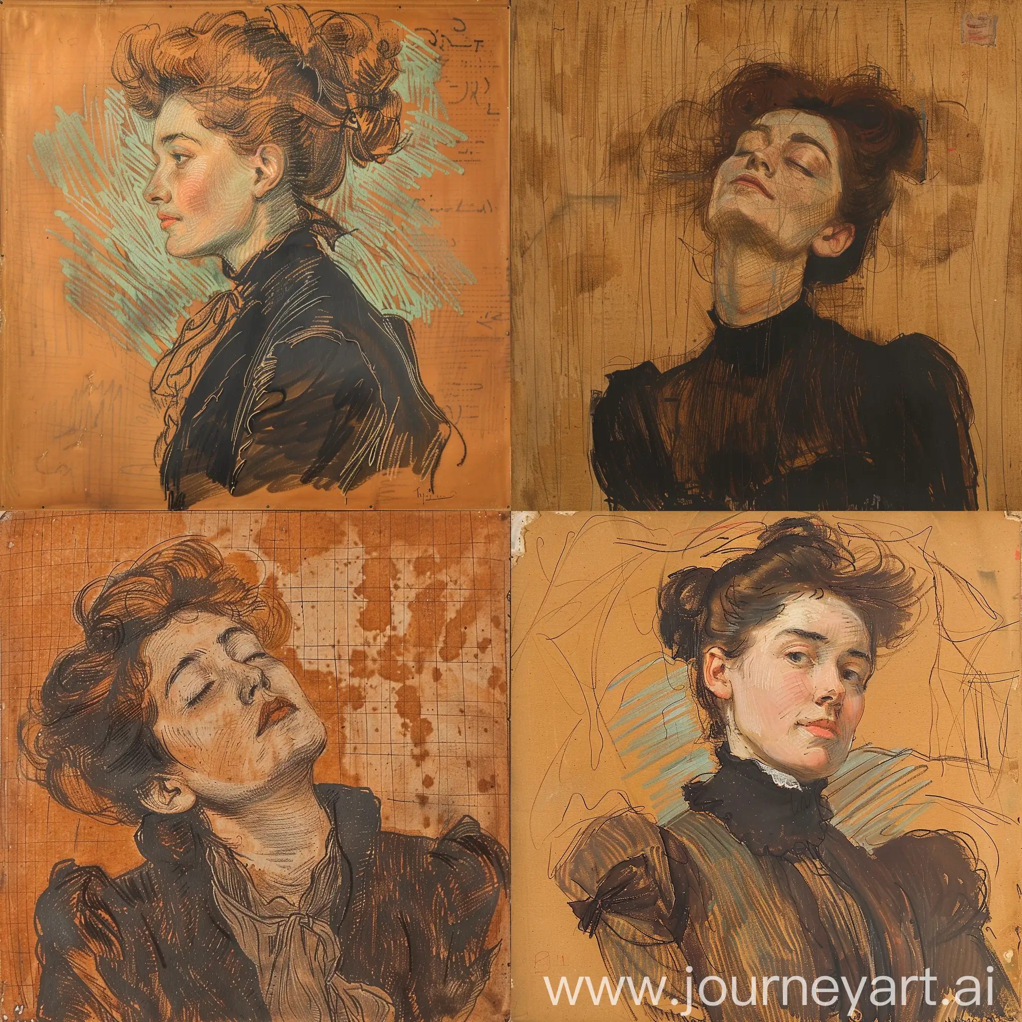 Rough-Coal-Draft-European-Woman-Portrait-by-Toulouse-Lautrec