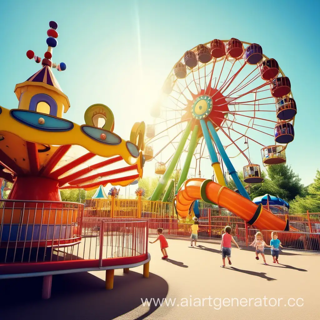 Summer-Fun-at-the-Amusement-Park-Joyful-Children-Under-the-Sunny-Sky