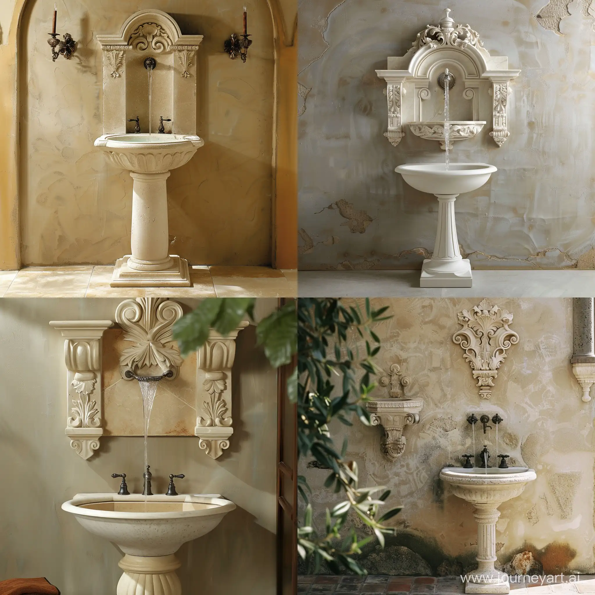 Baroque-Architecture-Wall-Fountain-with-Pedestal-Sink