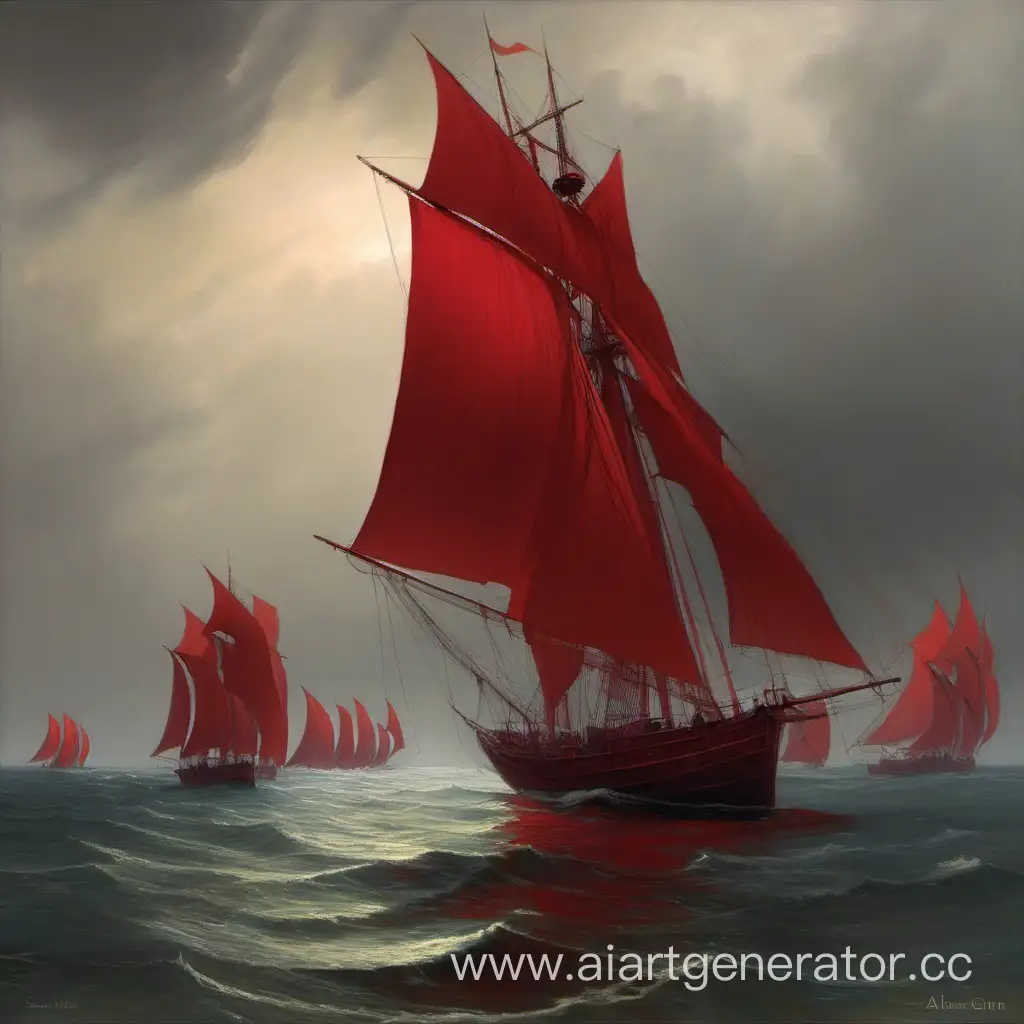 Romantic-Sailboat-Sunset-with-Crimson-Sails-by-Alexander-Grin