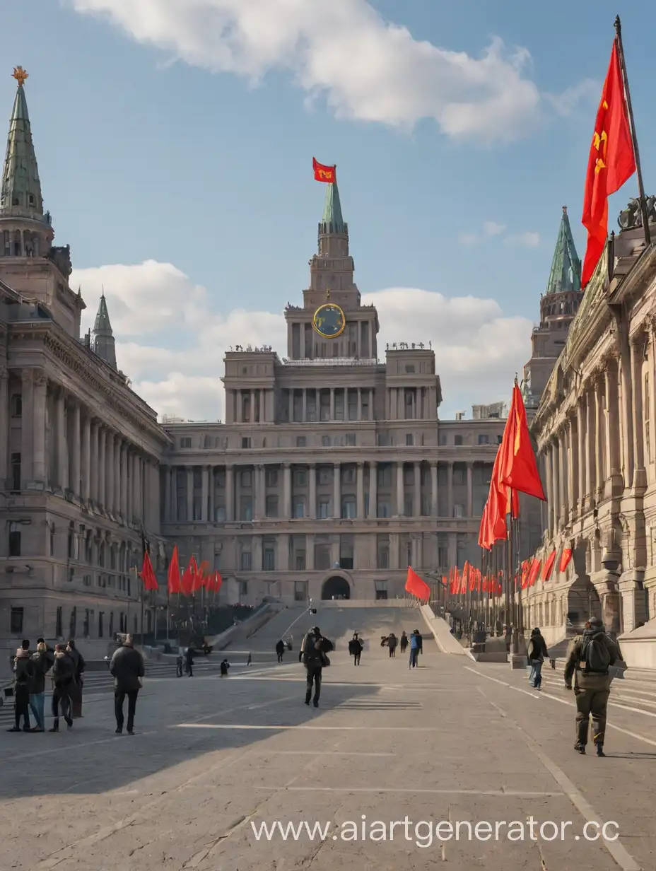 Majestic-Palace-of-Soviets-with-Red-Flags