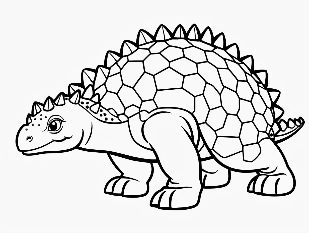 
simple cute ankylosaurus
plane coloring page
line art
black and white