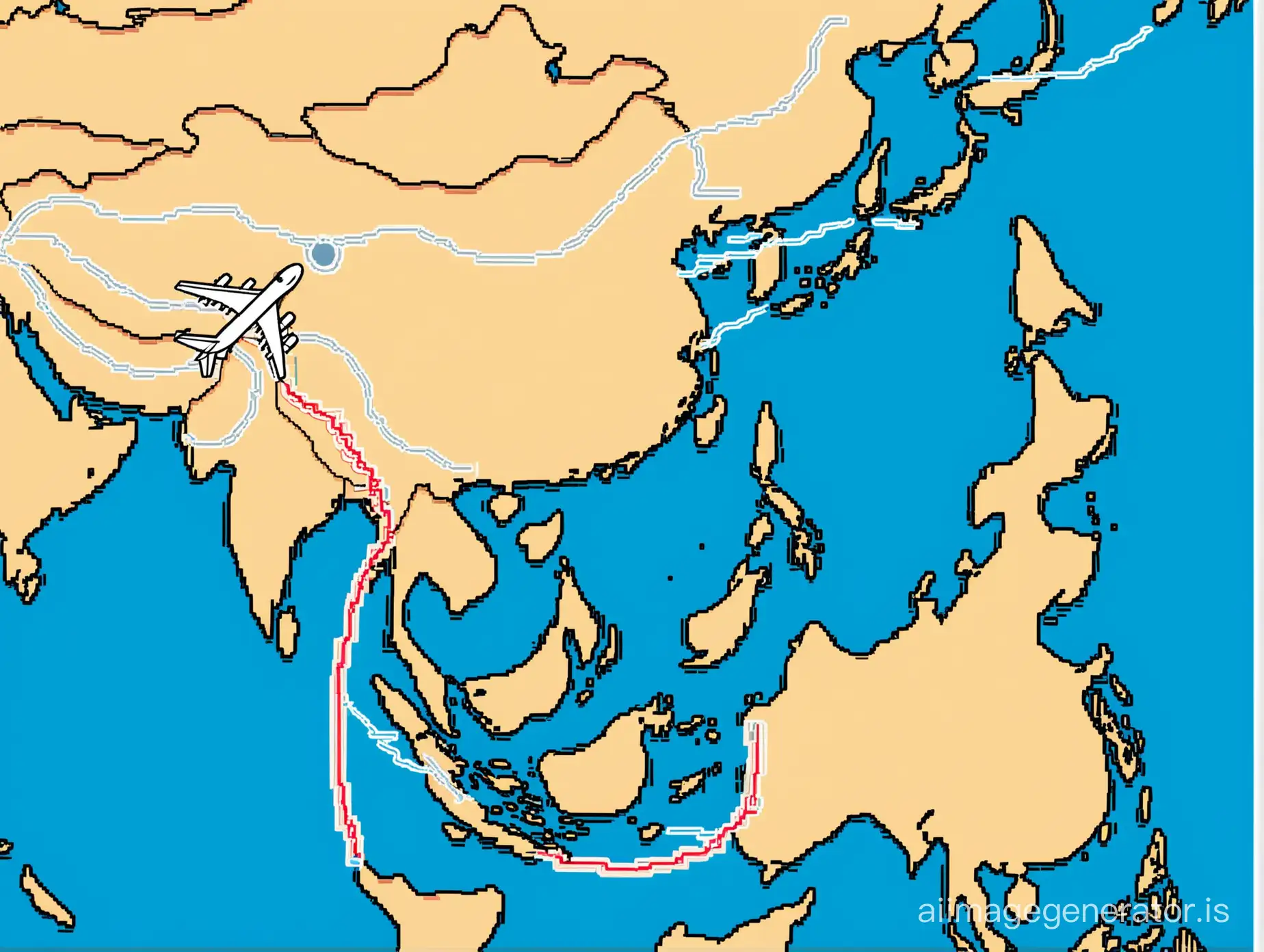Flight-Route-from-Beijing-to-South-China-Sea-with-Airplane-Icon