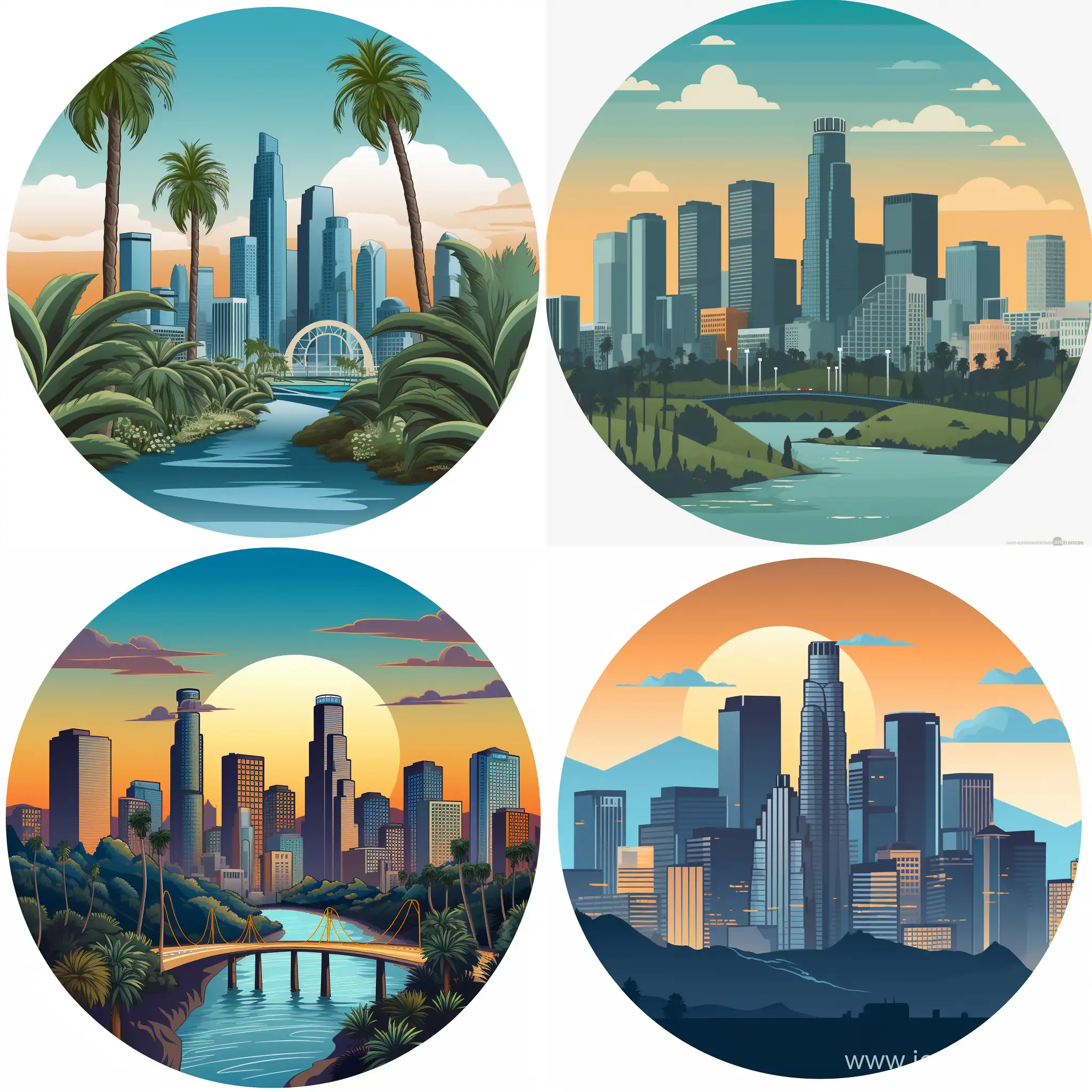 generate an image for icon of los Angeles in round shape, also icon should have Hollywood sign and background should be simple grey color