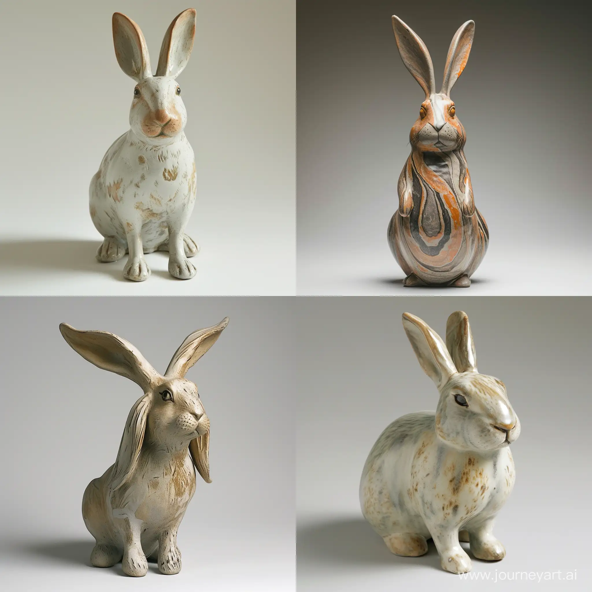 ceramic rabbit,stand strait，positively，face forward，Hair texture
